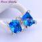 New Elegant Big Sapphire Blue Zircon Stud Earrings for Women Platinum Plated Gold Earring Crystal Earring