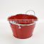 wholesale red shallow wide galvanized metal decoration outdoor garden flower pot with two hangers