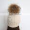 Myfur Wholesale Classic Beige Angola Rabbit Custom Knitted Pom Beanie Hat With Fur Pom