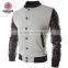 Men vintage plain blank wool varsity baseball jacket with leather sleeves AJ003