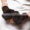 Women's Genuine Suede Leather Fingerless Gloves With Rabbit Fur Trim