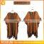 Open Front Striped And Fringed Hem Women Cape Sweater