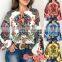 Wholesale women fully print long sleeve crew neck lace up shirt blouses and tops lady