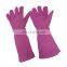 HANDLANDY Cow Split Leather Long Garden Gloves Roasting Heat Resistant Hand Protective Pink Work Glove