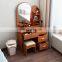 White Luxury Dressing Table with Mirror and Solid Wood Stool,4 Drawers Adjustable Vanity Table Makeup Dresser