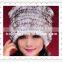 2015 Korean style lovely rabbit fur winter beanie animal ear hat for young girls