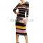 Hot sale latest Autumn sexy slim stripe longsleeve ladies western dress designs