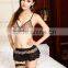 Wholesale women's lingerie sweet leopard lace thong bikini skirt three-piece suit