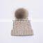 Beige color Big Fur Balls Winter Crochet Beanie Hats /Wool Beanie Hats KZ160075