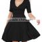 Women 3/4 Sleeve Ruched Waist Classy V-Neck Casual Cocktail Dress