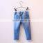 Floral embroidery girls denim trousers