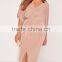 Plus Size Midi Dress Pink Long Sleeve Knot Sexy Elegance Dress Custom Split Hem Dress