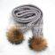Myfur Adult Stylish Cable Wool Knitting Winter Scarf With Removable Real Natural Color Raccoon Fur Pom Poms