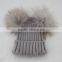Myfur Brown Color Raccoon Fur Pompoms Top Wool Knitting Hat Wholesale