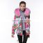 Chinese style print sweetness and freshness women wind coats pink raccoon fur hooded jacket spring garment