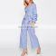 Asymmetric Plain Off The Shoulder Bow Waist Gathered Long Sleeve Rompers Jumpsuits Women 2017 Summer