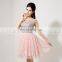 New Fashion Cap Sleeve Sparkling Beading Open Back Crystal Short Lace Party Dress AJ037