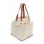 Natural heavy duty cotton canvas Farmer Market Tote bag with durable vegan Leather handles