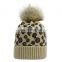 2020 Fashion Warm Comfortable Light Tan Black Autumn Leopard Print Fur Ball Winter Knitted Hat