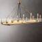 Luxury metal industrial indoor hotel decoration rectangular chandelier lighting camino retro filament glass shade chandelier