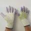 zebra wave white&purple&yellow polyester 13 gauge knitted pu palm coated anti-static safety work gloves for light industrial workers