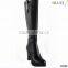 OLZ27 High quality round toe fashion upper design and low price women high block heel sexy boots black PU boots for mature women