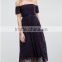 Guangzhou Clothing OEM Navy Brunet Boat Neck Lace Embroidery Off The Shoulder Midi Dress
