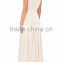 Wholesale Ladies Apparel V-neck Light pink Pleated Washed Silk Georgette Maxi Dress(DQM021D)