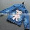 Fashion Cute bear embroidery on the back girls stylish jeans and top with beads cowgirl coat