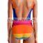 Stripe U Back One Piece Swimsuit Customizable Rainbow Of Stripes Color Blocks Swimsuit 80% Nylon 20% Elastane Lined Ladies Swim