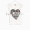 Sweet Teen Girls Heart Print Rolled-up Sleeves White Korean Fashion Cotton T Shirt