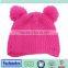 100% Acrylic Custom knitted Beanie Hat with 2 Pompoms Bear Beanie Hats Beanie custom logo