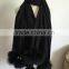 100%Acrylic poncho/scarf with black bigger fox fur pompom