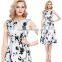 Womens Elegant Vintage Polka Dot Floral Flower Print Tunic Wear To Work Office Casual Party A-Line Skater Dress