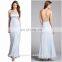 Fashion Woman Dress Ladies Long Evening Party Wear Gown White Silk Embellished Backless Evening Gown Chiffon Evening Dress 2015