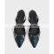 Women wholesale design multi color zip detail pointed toe textured sling back flat sandals shoes (sandalias mujer)