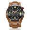 MEGIR ML2099G Men Quartz Watch Top Brand Luxury Gold Chronograph Date Military Sport Leather Band Male Clock