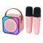 Mini karaoke machine speaker with 2 wireless microphones Dual mic and bluetooth for kids adults portable karaoke set home