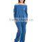 Fashion Cut Off Women Off Shoulder Tribal Print Hoodie with Front Pocket