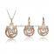 2015 woman brand wedding gold jewelry water drop pendant hollow out crystal necklace earring sets