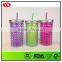 16oz double wall diamond plastic tumbler with metal lid and straw