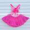 Conice children's dress red sleeveless lace trimmings tutu dress for wholesale