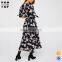 OEM product defined waist v-neckline new ladies floral bodycon dress