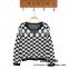 Women crew neck white and black striped pullover twinset sweater with short shirt