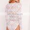 2016 Sexy White Long Sleeve Scoop Neck Lace Bodysuit For Women