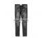 Custom man straight Skinny Biker ripped men denim jeans street wear stretch zipper side of leg pant