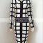 2015 sey women party dress new girl knitted rayon front zipper plaid white black knee-length long sleeve bandage dress