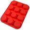 12Cups Food grade Silicone  Round Cake Mould Cupcake Tin Muffin Mold Tray Baking Pan