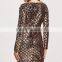 OEM Service Fashion Luxury Long Sleeve Mini Dress Deep V Neck Bodycon Dress Gold Beaded Sequins Club Dresses For Adults