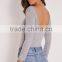 Custom Size One Piece Plain Jumpsuit Long Sleeve Basic Grey Scoop Neck Thong Bodysuit
